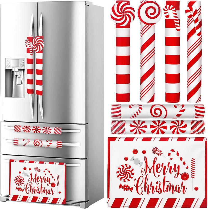 LemonRoad 7pcs 3D Christmas Candy Cane Refrigerator Handle Covers Kitchen Decorations Merry Christmas Cabinet Knob Microwave Oven Dishwasher Door Handle Covers Xmas Holiday Decor - Image 1